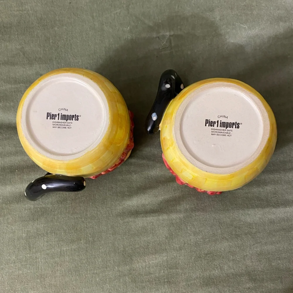 Pier 1 Imports mugs cup large checkered polka dot Sunflower lot of 3 UBM